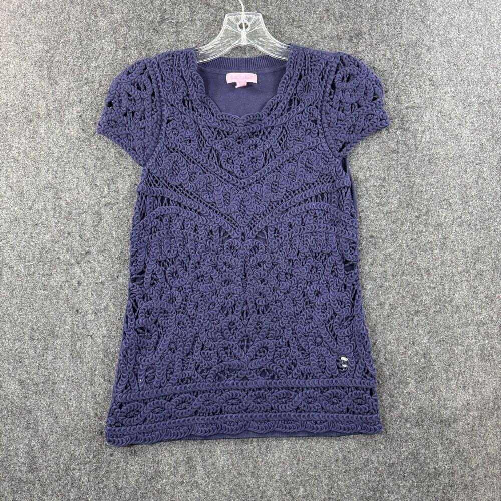 Lilly Pulitzer Jaimie Crochet Top Women's Extra Small Navy Blue Open Knit